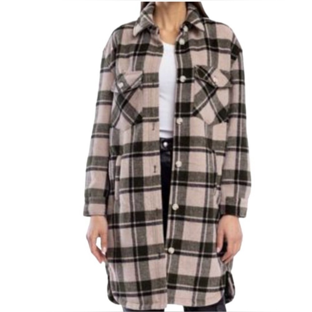 Blank NYC Women's Cream Plaid Utility Jacket